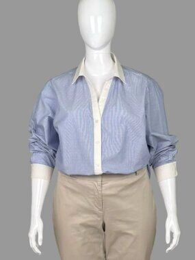 Jones New York Blue and White Cotton Shirt - Plus Size 3X